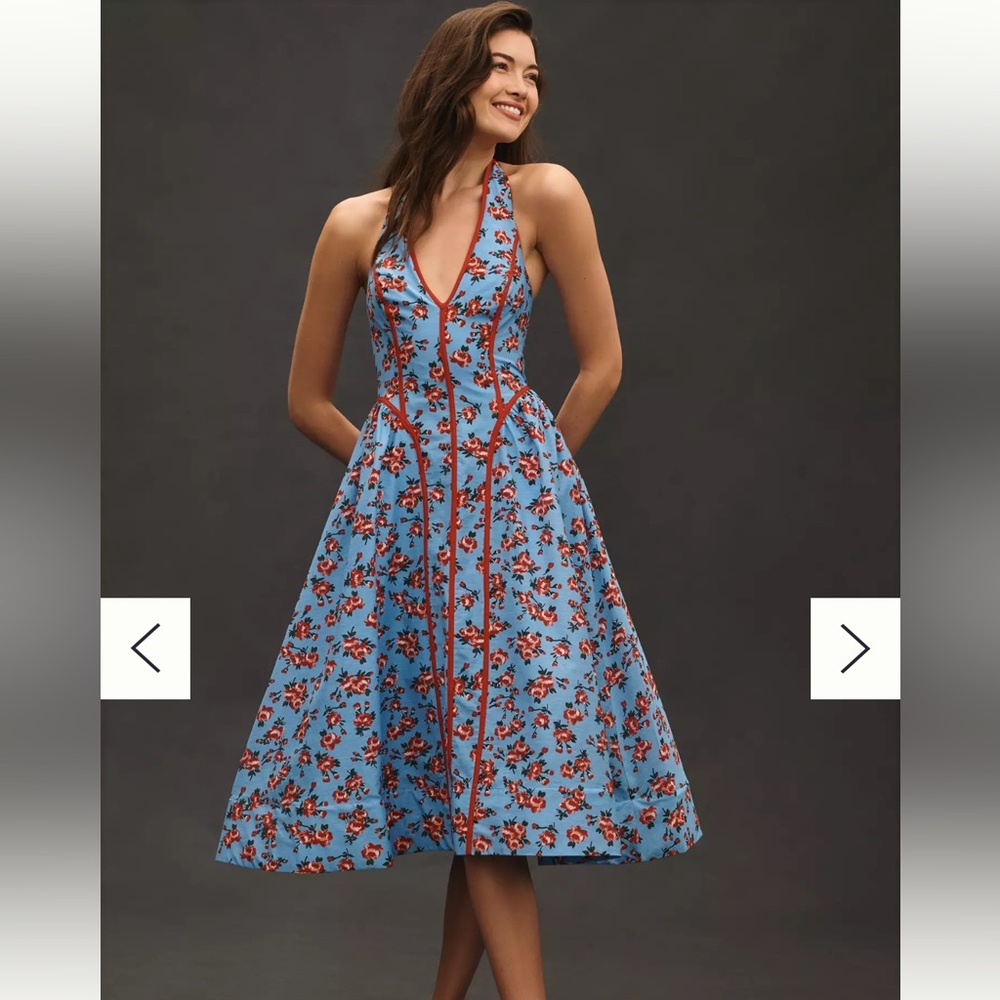 Anthropologie By Anthropologie Halter V-Neck Fit & Flare Midi Dress XXS